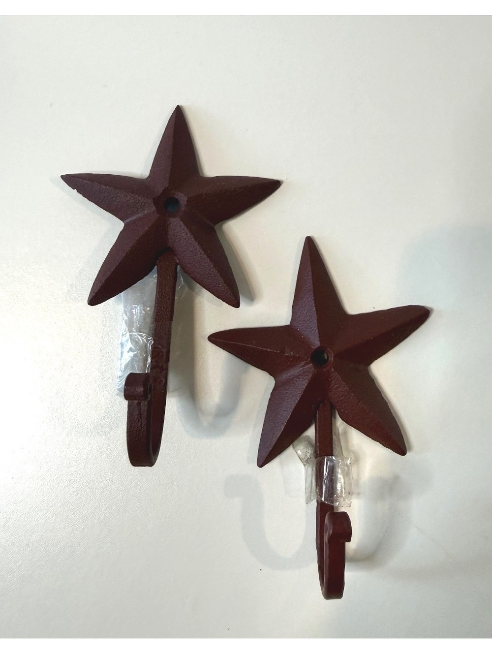 Pair Cast Iron Red Star Wall Hooks Rustic Western Farmhouse Decor